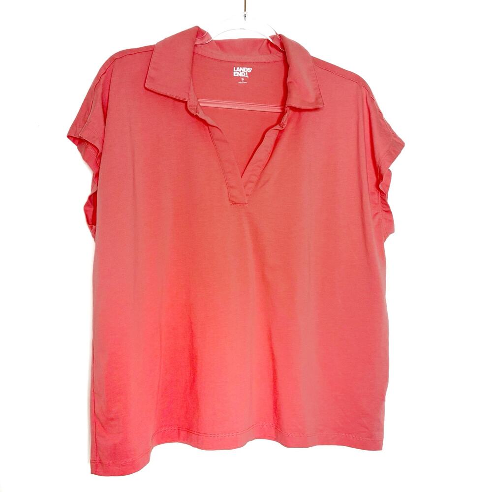Lands' End Coral Slub Tee Short Sleeve 100% Cotton Womens XL